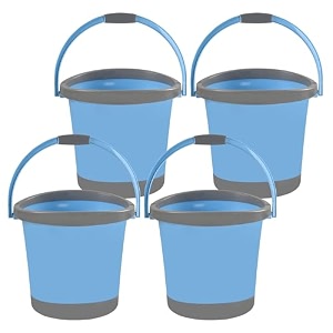 kuber industries pack of 4 plastic bath bucket for bathroom amp kitchen  18 litre multipurpose hot amp cold water container bathing bucket amp balti with handle for home  blue amp grey