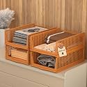 Kuber Industries Pack of 4 Plastic Stackable Cloth Organizer for Storage | Foldable Clothes Rack for Wardrobe | Almirah &amp; Cupboard Organizer for Shirts T-Shirts Dresses Jeans &amp; Pants | Brown