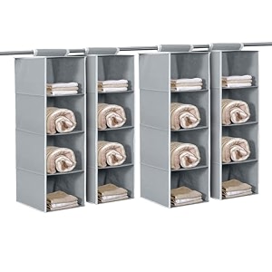 kuber industries non woven fabric foldable hanging 4 shelves wardrobecloset cloth organizer pack of 2 grey glossy finish