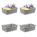 Kuber Industries Pack of 4 Small Multi-Purpose Plastic Basket for Storage M15 | Spacious Stationary &amp; Jewellery Holder | Home Organizers for Kitchen, Bedroom &amp; Dining Table | Light Grey