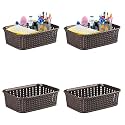 Kuber Industries Pack of 4 Small Multi-Purpose Plastic Basket for Storage M15 | Spacious Stationary &amp; Jewellery Holder | Home Organizers for Kitchen, Bedroom &amp; Dining Table | Brown