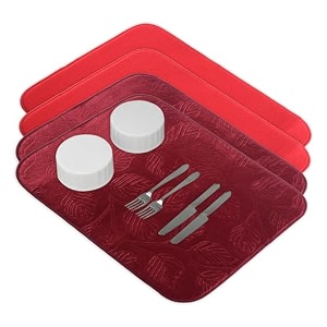 kuber industries pack of 4 soft microfiber dish drying mat for kitchen  38x50 machine washable amp quick drying water absorbing mat for kitchen dishes utensils amp crockery  maroon amp red