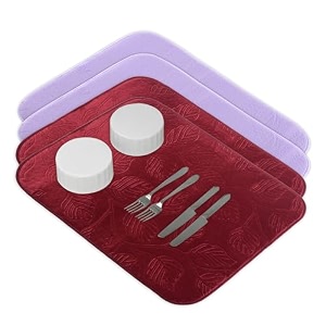 kuber industries pack of 4 soft microfiber dish drying mat for kitchen  38x50 machine washable amp quick drying water absorbing mat for kitchen dishes utensils amp crockery  maroon amp purple