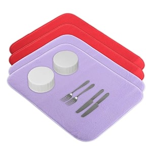 kuber industries pack of 4 soft microfiber dish drying mat for kitchen  38x50 machine washable amp quick drying water absorbing mat for kitchen dishes utensils amp crockery  purple amp red