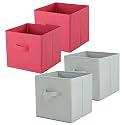 Kuber Industries Pack of 4 Square Foldable &amp; Multipurpose Wardrobe Storage Organizer for Home | 11 Inch Portable Cupboard/Closet Organiser Storage Box for Clothes &amp; Toys | Pink &amp; Grey