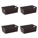 Kuber Industries Pack of 4 Stackable Plastic 5 LTR Storage Box with Lid | Multi-Purpose Basket for Storage &amp; Home Organizer for Kitchen, Stationary, Medicine &amp; Pooja Item | Cannes Pattern - Brown