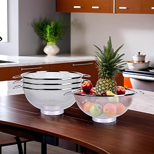 kuber industries pack of 4 stainless steel vegetables strainer  multipurpose colander basket for pasta-noodles-grains 11 inch  silver