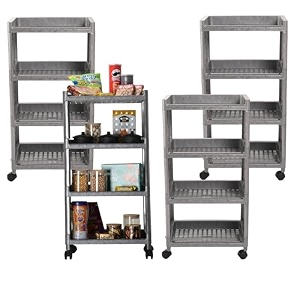 kuber industries storage rack with wheels  3-layer storage organizer rack  multipurpose storage trolley rack for kitchen-home-office  revolving vegetable storage trolley  brown