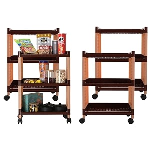 kuber industries storage rack with wheels  3-layer storage organizer rack  multipurpose storage trolley rack for kitchen-home-office  revolving vegetable storage trolley  brown
