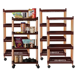 kuber industries storage rack with wheels  3-layer storage organizer rack  multipurpose storage trolley rack for kitchen-home-office  revolving vegetable storage trolley  brown