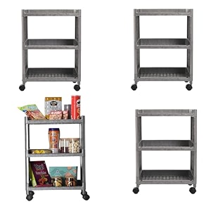 kuber industries storage rack with wheels  3-layer storage organizer rack  multipurpose storage trolley rack for kitchen-home-office  revolving vegetable storage trolley  brown