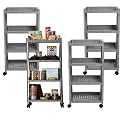 Kuber Industries Storage Rack with Wheels | 3-Layer Storage Organizer Rack | Multipurpose Storage Trolley Rack for Kitchen-Home-office | Revolving Vegetable Storage Trolley | Brown