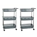Kuber Industries Pack of 2 Storage Rack with Wheels | 3-Shelf Storage Organizer Rack | Multipurpose Storage Rack for Kitchen-Home-office | Revolving Vegetable Storage Trolley | Grey