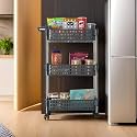 Kuber Industries Storage Rack with Wheels | 3-Layer Storage Organizer Rack | Multipurpose Storage Trolley Rack for Kitchen-Home-office | Revolving Vegetable Storage Trolley | Grey