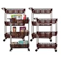 Kuber Industries Plastic Pack of 4 Storage Rack with Wheels | 3-Layer Storage Organizer Rack | Storage Rack for Home &amp; Office | Kitchen Spice Rack | Revolving Vegetable Rack | Brown