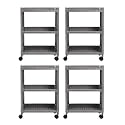 Kuber Industries Pack of 4 Storage Rack with Wheels | 3-Shelf Storage Organizer Rack | Multipurpose Storage Trolley Rack for Kitchen-Home-Office | Vegetable Storage Trolley | Grey