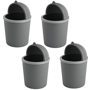 kuber industries pack of 4 table dustbin  desk dustbin with attached lid  countertop 1 ltr study table dustbin  portable dustbin for office kitchen bedroom  grey