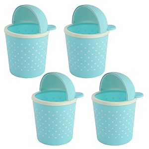 kuber industries pack of 4 table dustbin  teddy desk dustbin with attached lid  dustbin for office kitchen bedroom  countertop 1 ltr study table dustbin  sky blue