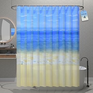 kuber industries pack of 4 waterproof 7134 x 7134 shower curtains for bathroom with 12 rings  washroom partition screen amp wall divider parda for bathing privacy  jy-5-2  beach print - blue