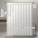 Kuber Industries PVC Shower Checkered Light-Filtering Curtain | 7 Feet White with Hooks for Bathroom