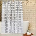 Kuber Industries PVC Shower Checkered Light-Filtering Curtain | 7 Feet White with Hooks for Bathroom