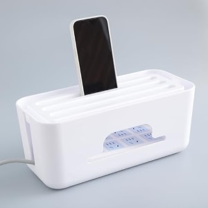 kuber industries pack of 5 cable management box  wire organizer box for home-office desk  cord organizer  wifi-router storage box  wire finishing box  wire extention board  714 white