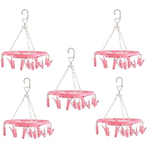 kuber industries cloth drying hanger  24 clips baby drying pegs  360 degree rotatable hanger  clip stand for cloth  folding pink