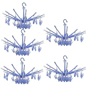 kuber industries cloth drying hanger  36 clips baby drying pegs  360 degree rotatable hanger  clip stand for cloth  square  transparent blue 36x36x36 cm