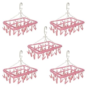 kuber industries cloth drying hanger  24 clips baby drying pegs  360 degree rotatable hanger  clip stand for cloth  folding pink