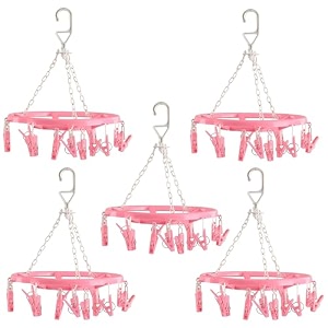 kuber industries pack of 3 cloth drying hanger  16 clips baby drying pegs  360 degree rotatable hanger  clip stand for cloth  round cloth drying stand  pink
