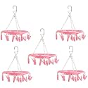 Kuber Industries Cloth Drying Hanger | 24 Clips Baby Drying Pegs | 360 Degree Rotatable Hanger | Clip Stand for Cloth | Folding| Pink