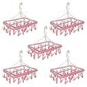 Kuber Industries Cloth Drying Hanger | 24 Clips Baby Drying Pegs | 360 Degree Rotatable Hanger | Clip Stand for Cloth | Folding| Pink