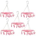 Kuber Industries (Pack of 3) Cloth Drying Hanger | 16 Clips Baby Drying Pegs | 360 Degree Rotatable Hanger | Clip Stand for Cloth | Round Cloth Drying Stand | Pink