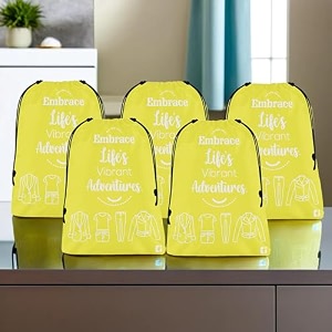 kuber industries pack of 5 cloth storage bag  storage organizer  travel cloth carrying bag  garments cover for laundry  travel storage organizer for clothing  medium  yellow