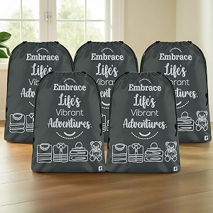 kuber industries pack of 5 cloth storage bag  storage organizer  travel cloth carrying bag  garments cover for laundry  travel storage organizer for clothing  large  gray