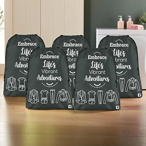 kuber industries pack of 5 cloth storage bag  storage organizer  travel cloth carrying bag  garments cover for laundry  travel storage organizer for clothing  medium  gray