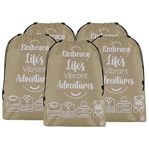 kuber industries pack of 5 cloth storage bag  storage organizer  travel cloth carrying bag  garments cover for laundry  travel storage organizer for clothing  large  brown