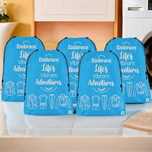 kuber industries pack of 5 cloth storage bag  storage organizer  travel cloth carrying bag  garments cover for laundry  travel storage organizer for clothing  medium  sky blue