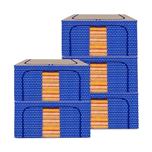 kuber industries 88 liter clothes storage box  foldable steel frame clothes organizer  storage box for wardrobe-saree-shirts and blankets  underbed storage bag  dot print  royal blue