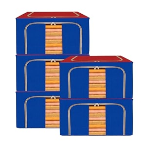 kuber industries pack of 2 clothes storage box  66 liter foldable steel frame clothes organizer  underbed storage bag  storage box for wardrobe-saree-shirts and blankets  grey amp black