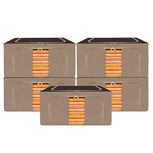 kuber industries 24 liter clothes storage box  foldable steel frame clothes organizer  storage box for wardrobe-saree-shirts and blankets  underbed storage bag  brown