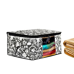 kuber industries flower print foldable woven underbed storage baglarge storage organiserblanket cover with transparent windowsize 65 x 45 x 31 cm black-kubmart16598fabric