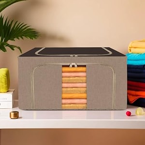 kuber industries 88 liter clothes storage box  foldable steel frame clothes organizer  storage box for wardrobe-saree-shirts and blankets  underbed storage bag  dot print  royal blue