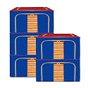 Kuber Industries Pack of 2 Clothes Storage Box | 66 Liter Foldable Steel Frame Clothes Organizer | Underbed Storage Bag | Storage Box For Wardrobe-Saree-Shirts And Blankets | Grey &amp; Black