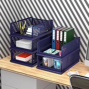kuber industries pack of 5 desk stationary organizer  foldable office desk organizers  drawers for dressing table  storage bins for kitchen bathroom  blue