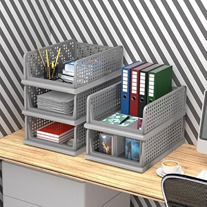 kuber industries pack of 5 desk stationary organizer  foldable office desk organizers  drawers for dressing table  storage bins for kitchen bathroom  grey
