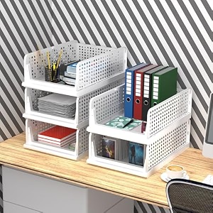 kuber industries pack of 5 desk stationary organizer  foldable office desk organizers  drawers for dressing table  storage bins for kitchen bathroom  white