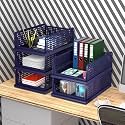 Kuber Industries (Pack of 5) Desk Stationary Organizer | Foldable Office Desk Organizers | Drawers for Dressing Table | Storage Bins for Kitchen, Bathroom | Blue