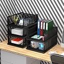 Kuber Industries (Pack of 5) Desk Stationary Organizer | Foldable Office Desk Organizers | Drawers for Dressing Table | Storage Bins for Kitchen, Bathroom | Black