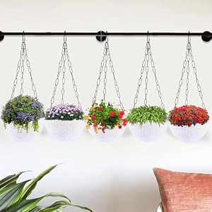 kuber industries pack of 2 hanging flower pots for living room home-lawns amp gardening  flower planter for balcony  marble euro  7 inch  beige amp pink